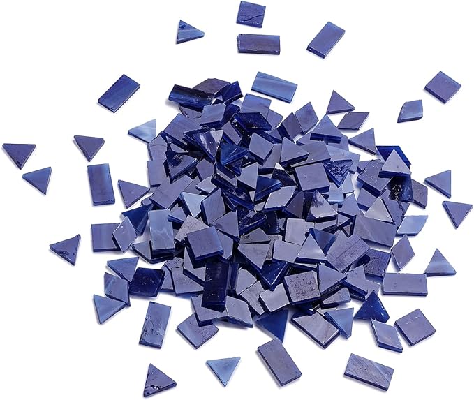 Lanyani 200 Pieces Glass Mosaic Tiles for Crafts,4 Shapes Mixed Colorful Tiffany Stained Glass Pieces,Square/Rectangle/Diamond/Triangle,Navy Blue