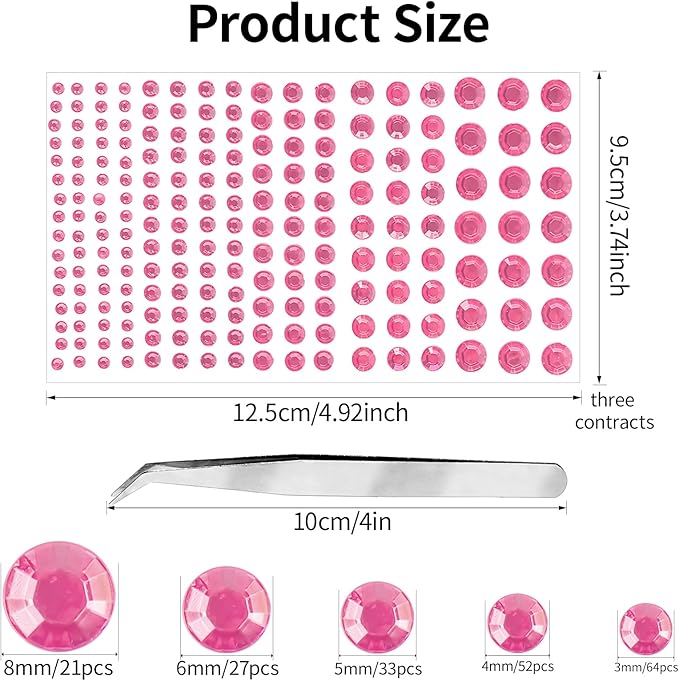 Self Adhesive Face Gems and Pearls for Makeup, Festival Jewels, Hair Gems Pearls, 3/4/5/6/8 mm Round Rhinestone Stickers for Face, Eye, Makeup, Body, Crafts 591Pcs (11_Light Pink)