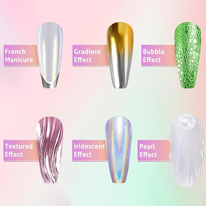 Gold Silver Chrome Nail Powder, 24 Colors White Pearl Unicorn Iridescent Holographic Nail Chrome Powder, Red Blue Green Black Purple Rose Gold Metallic Mirror Chrome Powder for Nails Glitter Pigment
