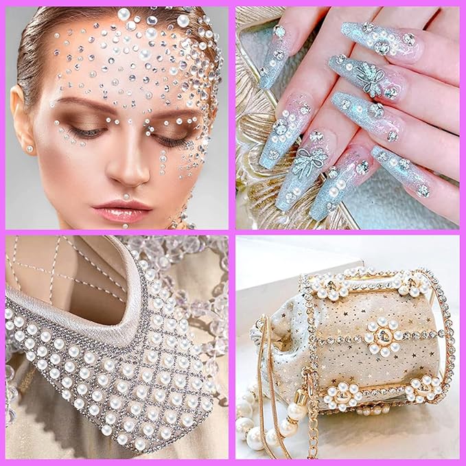 1799 Pcs 4 Sheets Pearl Rhinestone Stickers 3/4/5/6 mm Self Adhesive Rhinestones Gems for Face Eyes Makeup Hair Body (White_pearl-3/4/5/6mm)