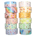 Candy Color Washi Tape Set 12 Rolls Bronzing Decorative Holiday Arts and Craft Washi Masking Tapes for Scrapbooking,Bullet Journal, Planner,Gift Wrapping, Stationery