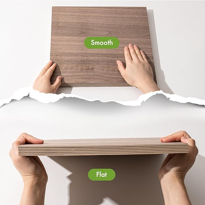 ROBOTIME 6-Pack Laser Wood Sheets 1/8" - 12 x 12 x 1/8 Inch - Basswood 2Pcs & Walnut 2Pcs & Birch 2Pcs - 3mm Plywood Sheets for Laser Cutting, Engraving & Wood Burning (Pyrography)