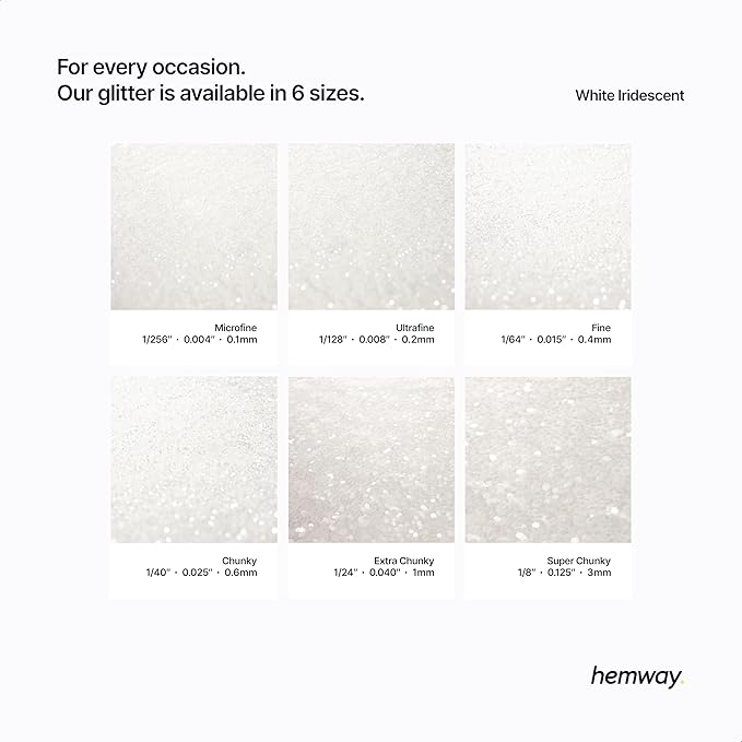 Hemway Polyurethane & Epoxy Resin Glitter 100g / 3.5oz Metallic Crystal Flake Additive for Flooring Jewelry Tumblers Glass Pigment - Fine (1/64" 0.015" 0.4mm) - White Iridescent