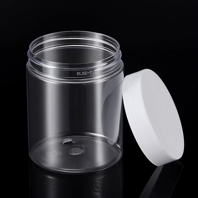 SATINIOR 12 Pack 10 oz Plastic Container Jars with Lids Round Clear Travel Cosmetic Container Jars for Toiletries, Lotion, Cream, Ointments, Makeup, Rhinestone, Samples, Kitchen Storage(White)