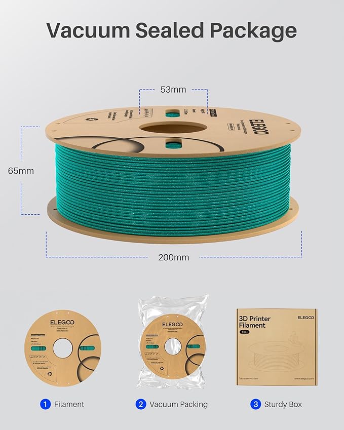 ELEGOO PLA Filament 1.75mm Sparkle Turquoise 1KG, Glitter Twinkling 3D Printer Filament Dimensional Accuracy +/- 0.02mm, 1kg Spool(2.2lbs) Fits for Most FDM 3D Printers