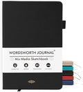 Wordsworth & Black A5 Mixed Media Journal 96 Mix Pages, Hardcover Leather, 190 GSM Paper, Journaling Notebook for Work & Sketching, Journals for Women, Men - Gifts Box Included Black