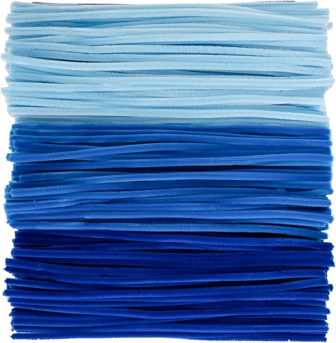 Caydo 300 Pieces Blue Pipe Cleaners, Thick Fluffy Chenille Stems, Pipe Cleaner Crafts for Arts & Crafts, Perfect for Making Animals, Flowers, and Festive Decorations