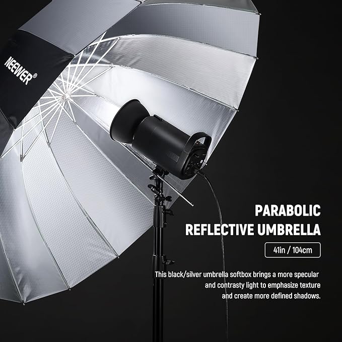 NEEWER 41"/104cm Parabolic Reflective Umbrella Photography with Silver Inner, Soft Lighting with Diffuser Cover, Bag, Quick Fold for Camera Photo Studio Video Light Shooting Monolight Flash, NS1U