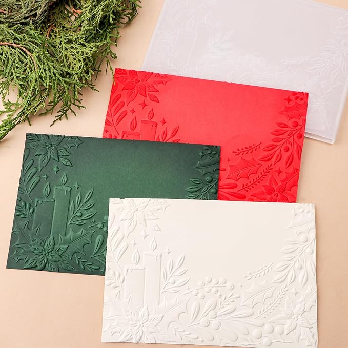 BAOFALI 3D Embossing Folder for Card Making, Flowers Lit Candles Clear Plastic Texture Fades Embossing Folder Template for Scrapbooking and Other Paper Craft Album Stamps DIY Decoration