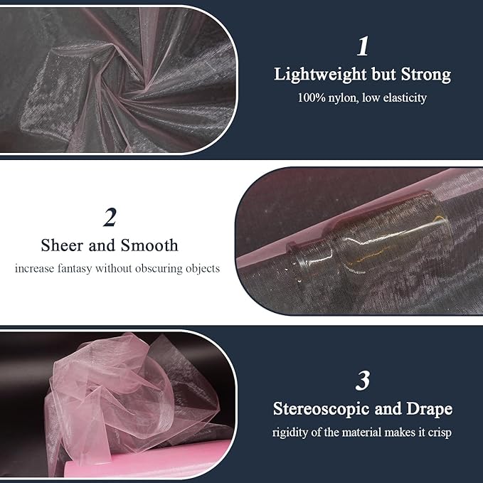Pink Organza Tulle Fabric Rolls, Crystal Organza 12" by 50 Yards (150 ft) Sheer Nylon Silky Shiny Netting Spool Bolt for DIY Craft Table Runner Wedding Baby Shower Party Decor (Light Pink)