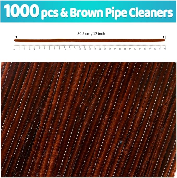 Iooleem 1000pcs Dark Brown Pipe Cleaners, Chenille Stems, Pipe Cleaners for Crafts, Pipe Cleaner Crafts, Art and Craft Supplies.