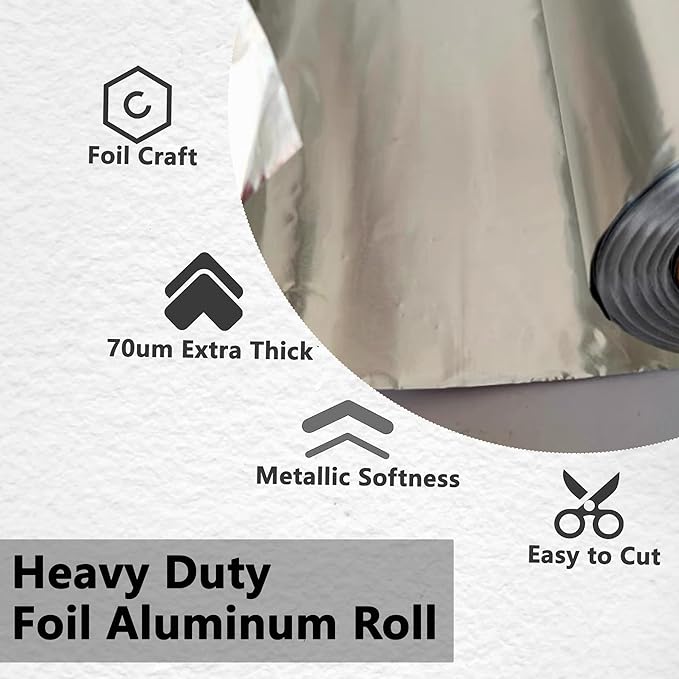 Foil Aluminum Roll Heavy Duty: Extra Thick Aluminum Foil Craft Engraving for Crafts, Tin Foil Aluminum Sheets for Painting Embossing, Craft Metal Foil Sheets 100um Thick (70umThick/11.81"W/19.7ft L)