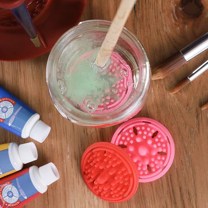 Paint Puck Paint Brush Cleaner (3-Pack, Multicolor) – Reusable Silicone Insert with Suction & Nubs for Cleaning Acrylic, Oil & Watercolor Brushes – Fits Cups for Classroom, Studio & Home Use