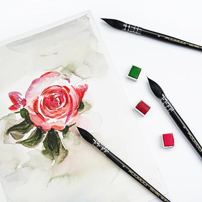 Professional Watercolor Brush, Fuumuui Natural Squirrel Hair Mop Brush, Round Quill Detail Fine Tip Watercolor Paint Brush for Water Color Gouache Ink Painting - Sizes #8
