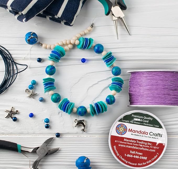 Mandala Crafts 1mm 109 Yards Blue Cotton Waxed Cord for Jewelry Making Bracelet Cord Waxed String - Beading String Thread Jewelry Cords for Necklaces String