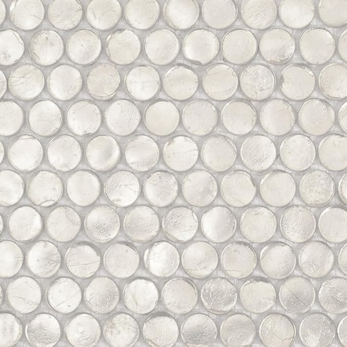 Silver Penny Round Mosaic Glass Tile – 12.2 x 12.2 Inch - 10 Sheet Pack - Luxurious Design for Bathroom Walls, Kitchen Backsplash, Shower Walls - Elegant Wall Decor - NOT Peel and Stick Tile