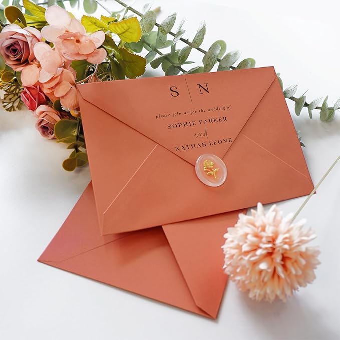50 Pack 4x6 Envelopes Letter Size, Orange A4 Envelopes Self Seal for Wedding Invitation, Envelope 4.3x6.3 for Greeting Cards, Photos, Baby Shower, Graduation, Thank You Cards, Announcements