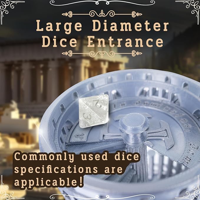 DND Dice Tower with Tray for Role Playing Game,Dungeons and Dragons,D&D,TRPG,7PCS Dice Included,Perfect Ancient Roman Castle Theme Dice Rolling Tower (Classic Grey Color)