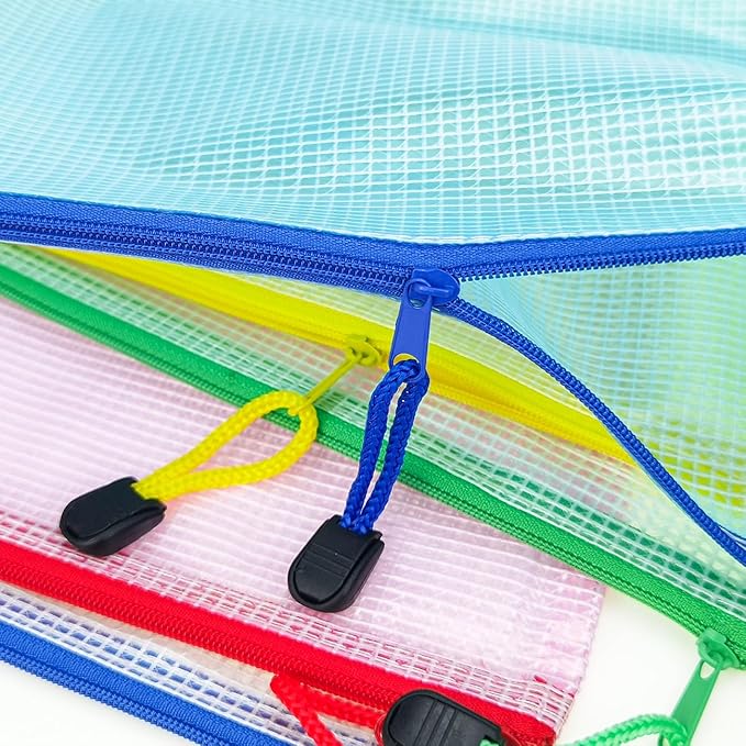 AUSTARK 20 Pcs Zipper File Bags, Plastic Mesh Pouch, Board Game Storage, Waterproof for Office School (A3 Size 16.9''x12'', Multicolored)