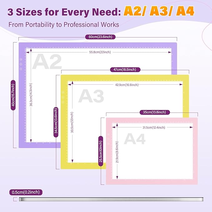 ZEXALIGHT A4 Light Box for Tracing, Light Pad for Diamond Painting with 8 Levels/Stepless Dimming Brightness and 3 Color Modes, Ultra-Thin Copy Board Light Table for Artists Tracing Drawing (Purple)
