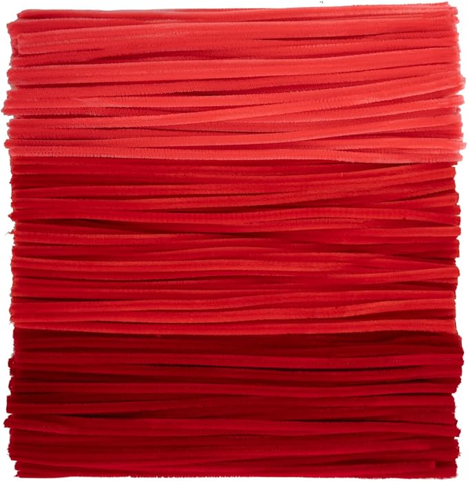 Caydo 300 Pieces Red Color Pipe Cleaners Craft Chenille Stems for DIY Art Creative Crafts Party Christmas Decorations (12 Inch x 6 mm)