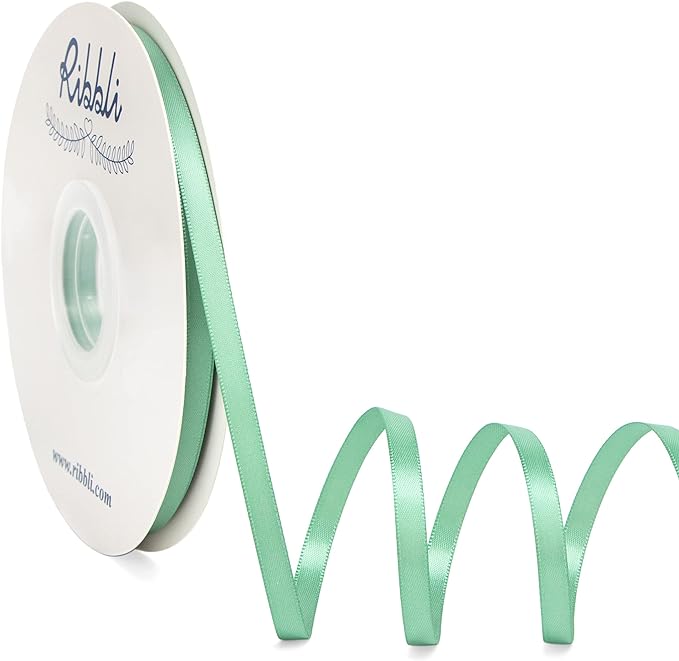 Ribbli Sage Green Satin Ribbon,Double Faced Satin 1/4 inch x Continuous 50 Yards,Sage Green Ribbon Use for Bows Bouquet,Gift Wrapping,Wedding Decoration,Floral Arrangement