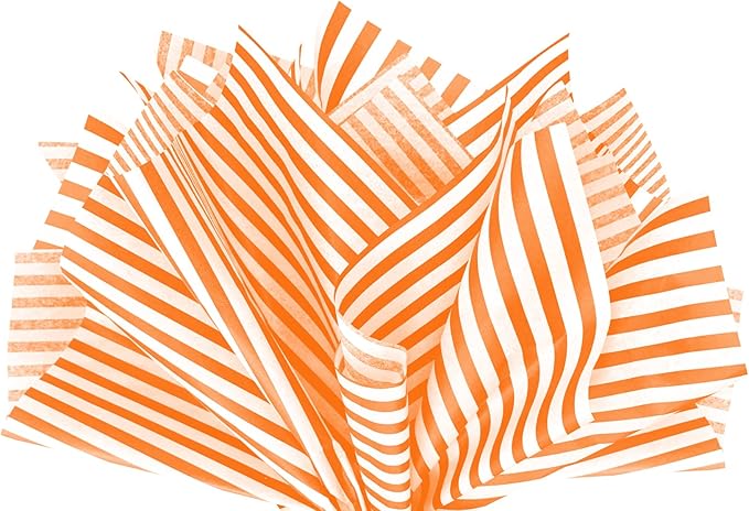 Flexicore Packaging Orange Pin Stripe Print Gift Wrap Tissue Paper Size: 15 Inch X 20 Inch | Count: 100 Sheets | Color: Orange Pin Stripe