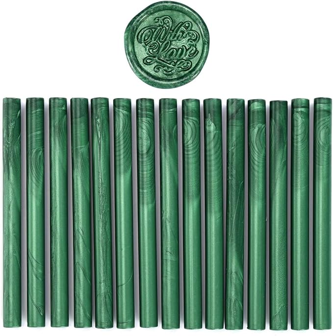 Yoption 15 Pieces Glue Gun Sealing Wax Sticks for Wax Seal Stamp, Great for Wedding Invitations, Cards, Envelopes (Metallic Green)