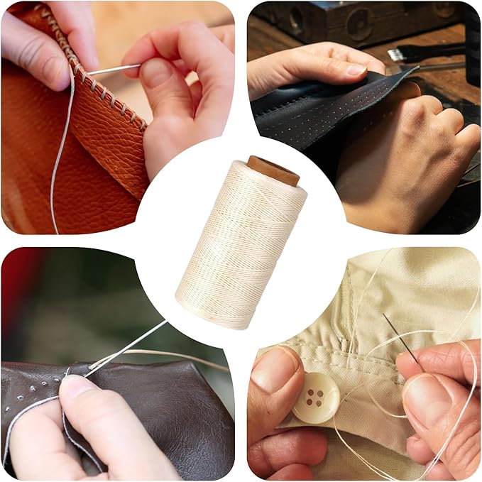 Waxed Linen Thread, 285 Yards 0.8MM 150D Polyester Leather Sewing Waxed Thread for Leather Craft, Bookbinding, Shoe Repair, DIY Projects