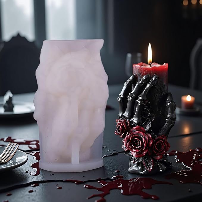 2 Pcs Halloween Skull Candle Molds 3D Skull Resin Molds, Ghost Hand Silicone Molds for Epoxy Resin Casting, Aromatherapy Soap Candle Making Molds