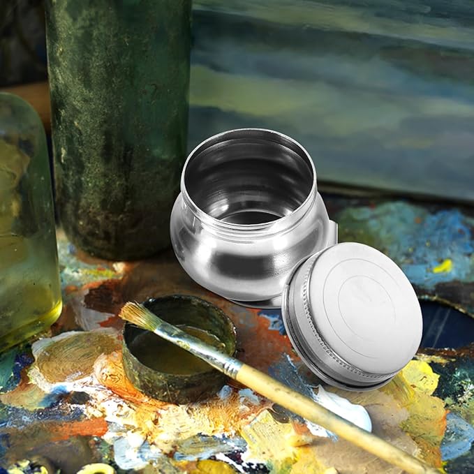 Stainless Steel Color Kettle with Lid 2Pcs Small Portable Paint Mixing Cups for Acrylic Oil Watercolor Solvent Art Palette