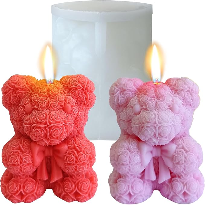Bowtie Rose Bear Candle Mold - Resin Candle Making Molds, Epoxy Resin Silicone Molds for DIY Candle, Mother's Day Gifts, Birthday Gifts,Home Decor(Bow Tie Bear Extra Large)