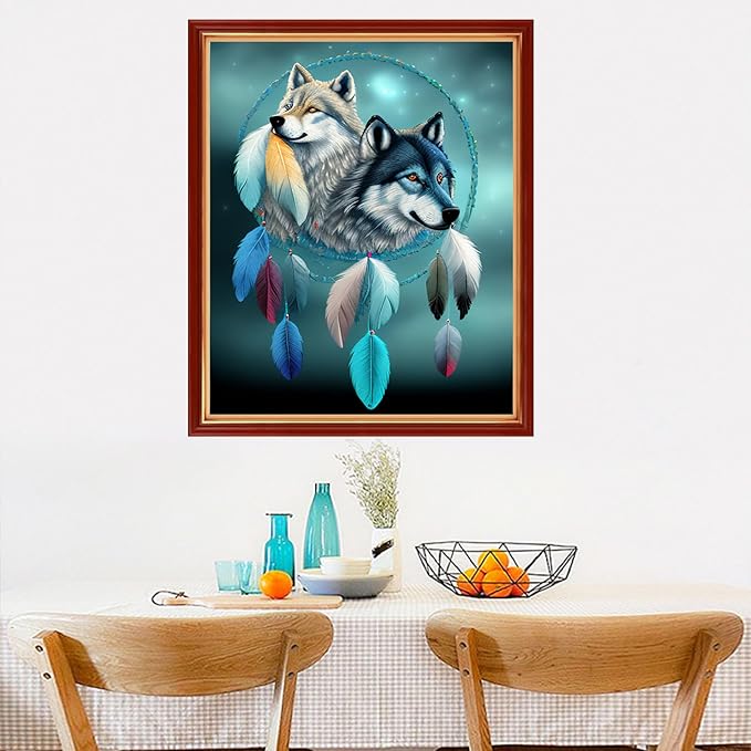 Dimensean Stamped Cross Stitch Kits Full Range of Embroidery Patterns Starter Kits for Beginners Adult or Kids DIY Cross Stitches Needlepoint Kits 11CT-Wind Chime Wolf 15.7x19.7 inch