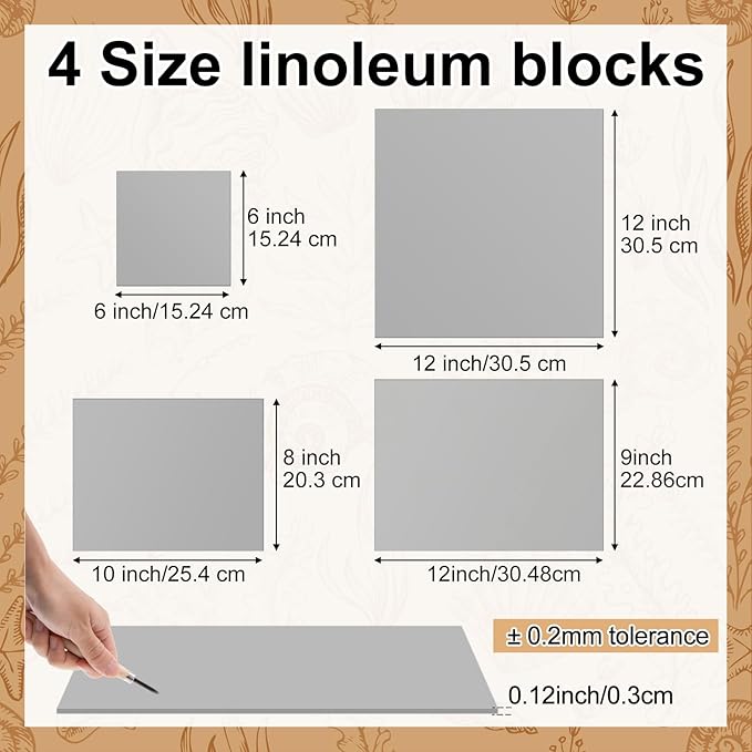 Yeaqee 8 Pcs Linoleum Block Rubber Carving Block Soft Linocut Blocks Large Linoleum Sheet Unmounted Lino Plates for Engraving Art Project Printmaking Artist Studio Supplies (Mixed Sizes,Gray)
