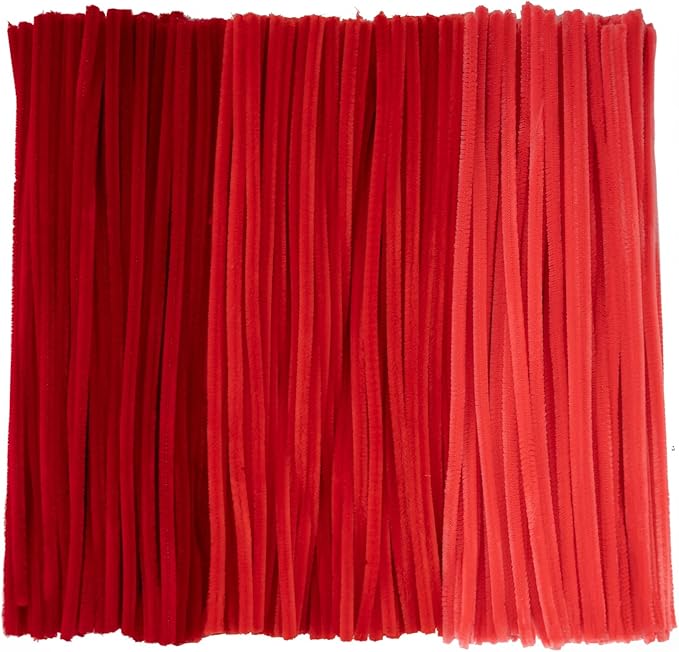 Caydo 300 Pieces Red Color Pipe Cleaners Craft Chenille Stems for DIY Art Creative Crafts Party Christmas Decorations (12 Inch x 6 mm)