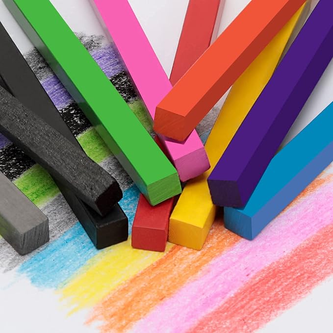 Chalk Pastels, Vine Charcoal and Graphite Sticks for Artists Drawing, Set of 24 Pcs