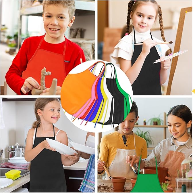 PLULON 30 Pcs Kids Apron Painting Aprons, Kids Aprons for Painting Black Aprons Art Apron Smocks Bulk for Art Activity Craft Home Kitchen Classroom Party Supplies