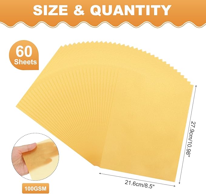 MECCANIXITY 60 Sheet Colored Vellum Paper 8.5" x 11", 100gsm Translucent Printable Vellum Sheets for Printing Wedding Invitations Inkjet Laser Printer, Bright Gold