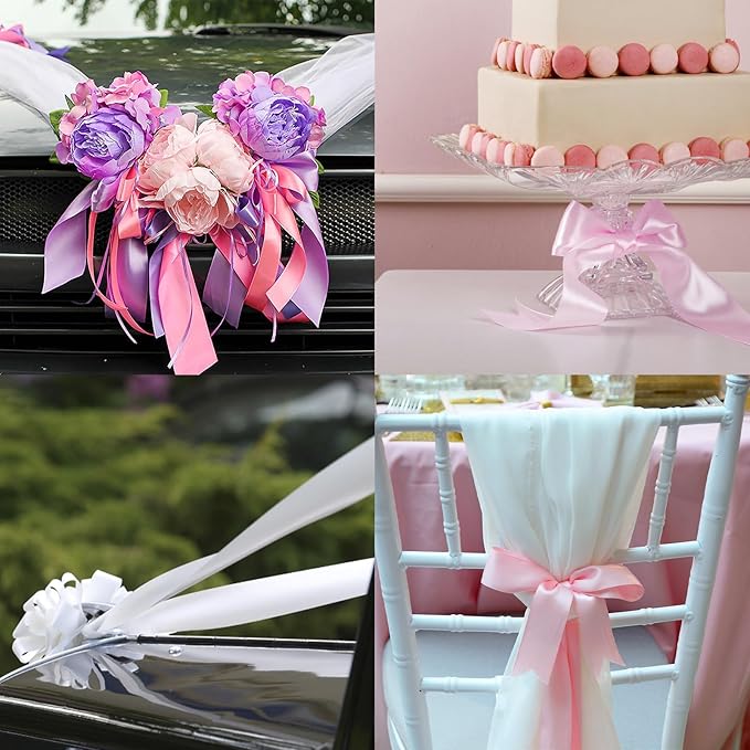 Pink Satin Ribbon 4 Inch X 15 Yards Solid Color Double Faced Ribbons Perfect for Crafts Wedding Decor Bow Making Arts Sewing and More