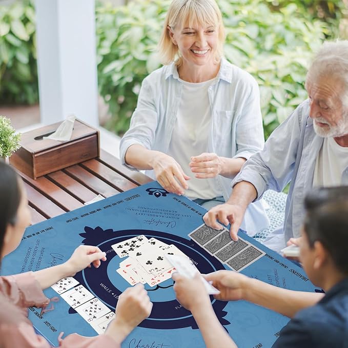 Mahjong Mat, Mahjong Mat for Table, Comes with 1 Velvet Mahjong Mat Storage Bag, with 2025 Mahjong Cards (4pcs), Fit for Mahjong/Poker/Board Games/Card Games/Dominoes (Blue)