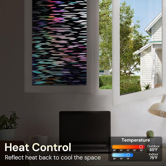 rabbitgoo Window Privacy Film, Total Blackout Window Film, Stained Glass Heat Control Glass Thermal Sticker, Room Darkening Door Cover, Anti-UV Privacy Cling with Installation Tools, 17.5" x 118.1"