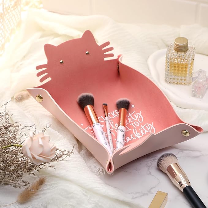 Cat Dice Tray Pinkk for Rolling Funny Folding Leather Dice Tray Portable Travelling Dice Storage Accessories Decorative Desk Organizer for RPG, DND Game Players