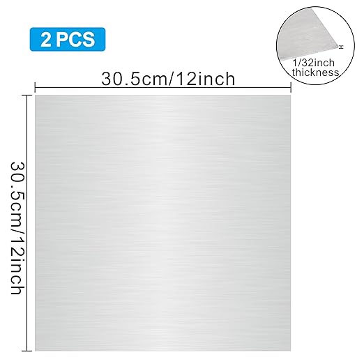 316L Stainless Steel Sheet 12x12x0.031 (23 Ga) 2 Pack, Brushed Metal Plates for Home DIY, Jewelry Making, Model Building - Rust Resistant, Cut-to-Size Ready