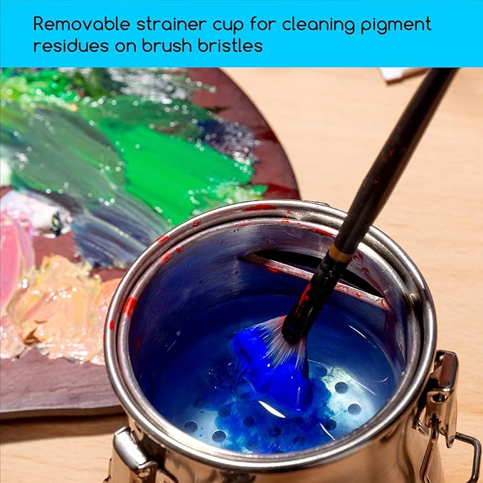 MEEDEN Portable Paint Brush Washer: Airtight Stainless Steel Artist Brush Cleaner for Oil & Acrylic Painting - Medium