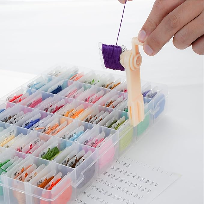 Rumhut 2 Pack Embroidery Floss Organizer with 216 Pcs Embroidery Floss, Floss Windern and Floss Number Stickers for Craft DIY Embroidery Sewing Storage