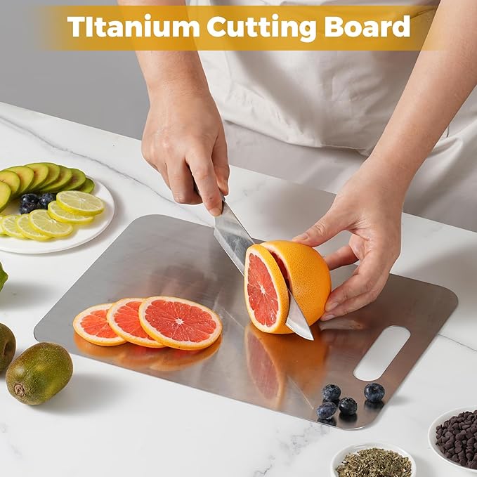 Tavano Titanium Cutting Board,Titanium Cutting Boards for Kitchen,Double-side Available Cutting Board for Vegetables,Meat,Fruits,Easy to Store and Clean(L)