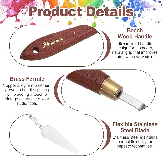 MECCANIXITY Pack of 1 Palette Knife No.7, 8.3" Long Palette Knives with Stainless Steel Flexible Spatula Pallet Knife and Wood Handle for Scraping, Mixing, Oil Acrylic Painting Canvas