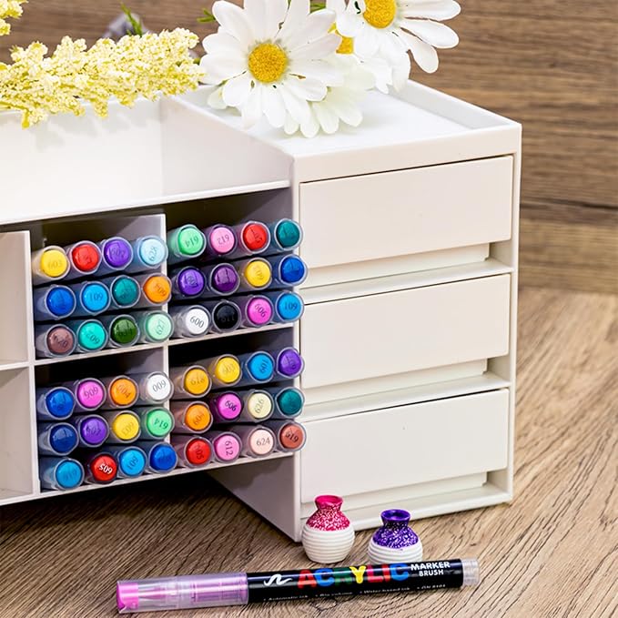 Guangna Acrylic Paint Markers,120 Colors with Direct-Liquid Ink Control System, Professional-Grade Paint Pen for Rock Painting, Canvas, Glass, Plastic, Fabric & Creative Crafts