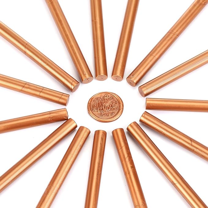 Yoption 15 Pieces Glue Gun Sealing Wax Sticks for Wax Seal Stamp, Great for Wedding Invitations, Cards, Envelopes (Copper Red Gold)