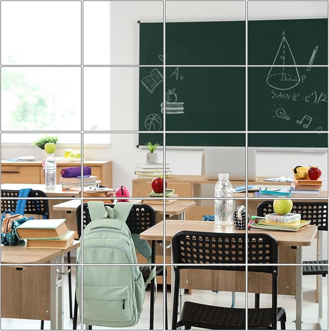 BBTO 20 Pcs Mirror Sheets, 8''x 10'' Self Adhesive Non Glass Cut to Size Mirror Stickers Tiles, Safe Unbreakable Plastic Small Frameless for Classroom, Childroom & DIY Craft